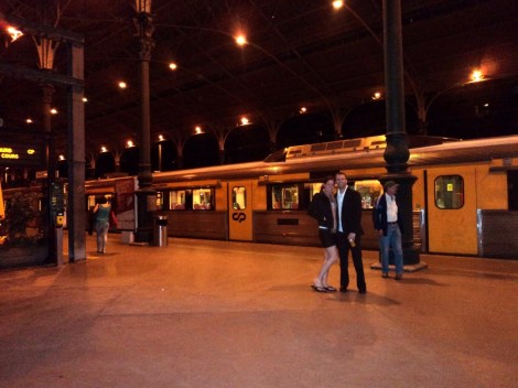 At the train station.