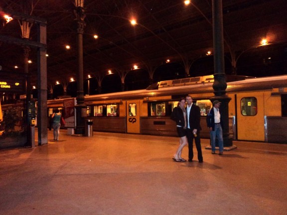 At the train station.