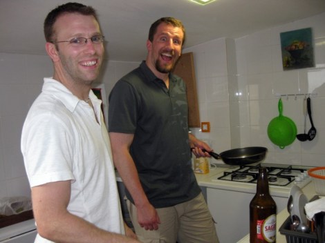 Cooking at our apartment in Lisbon, Portugal.