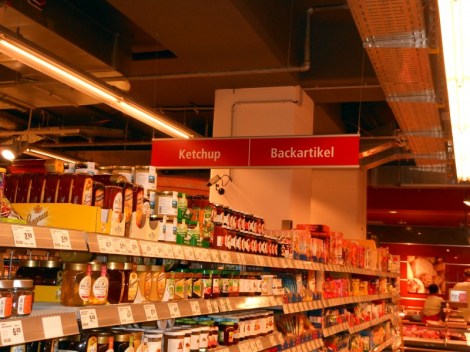 Ketchup aisle at a supermarket in Munich, Germany.
