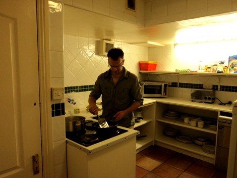 Cooking at a hostel in Dublin, Ireland.