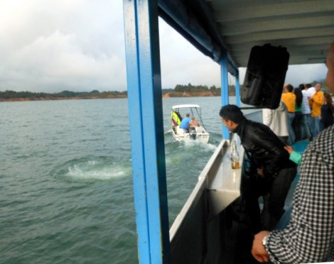 Near boat collision in Guatapé, Colombia.