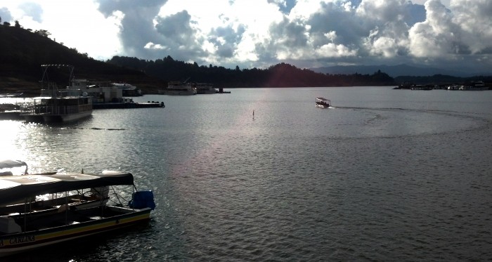 Guatape, Colombia lake at dusk.