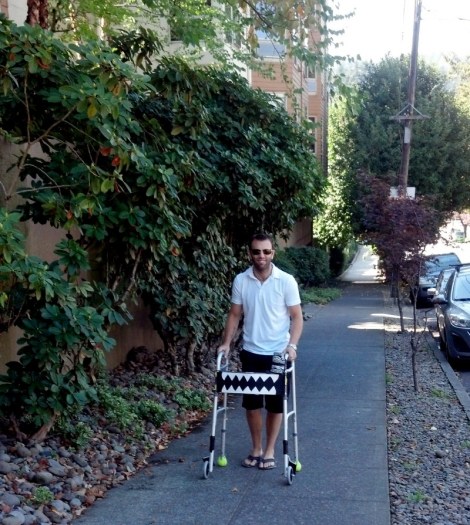 On our way to lunch with a walker.