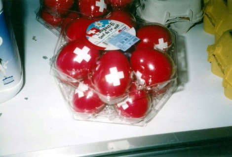 Supermarket eggs in Lauterbrunnen, Switzerland.