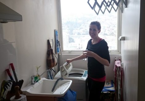 Here I am in Chile this last spring in a laundry room I did not have to climb through a window to get to.